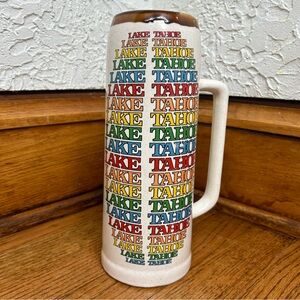 VTG Lake Tahoe Multicolor Rainbow Ceramic Glazed Mug Beer Stein 10” Souvenir